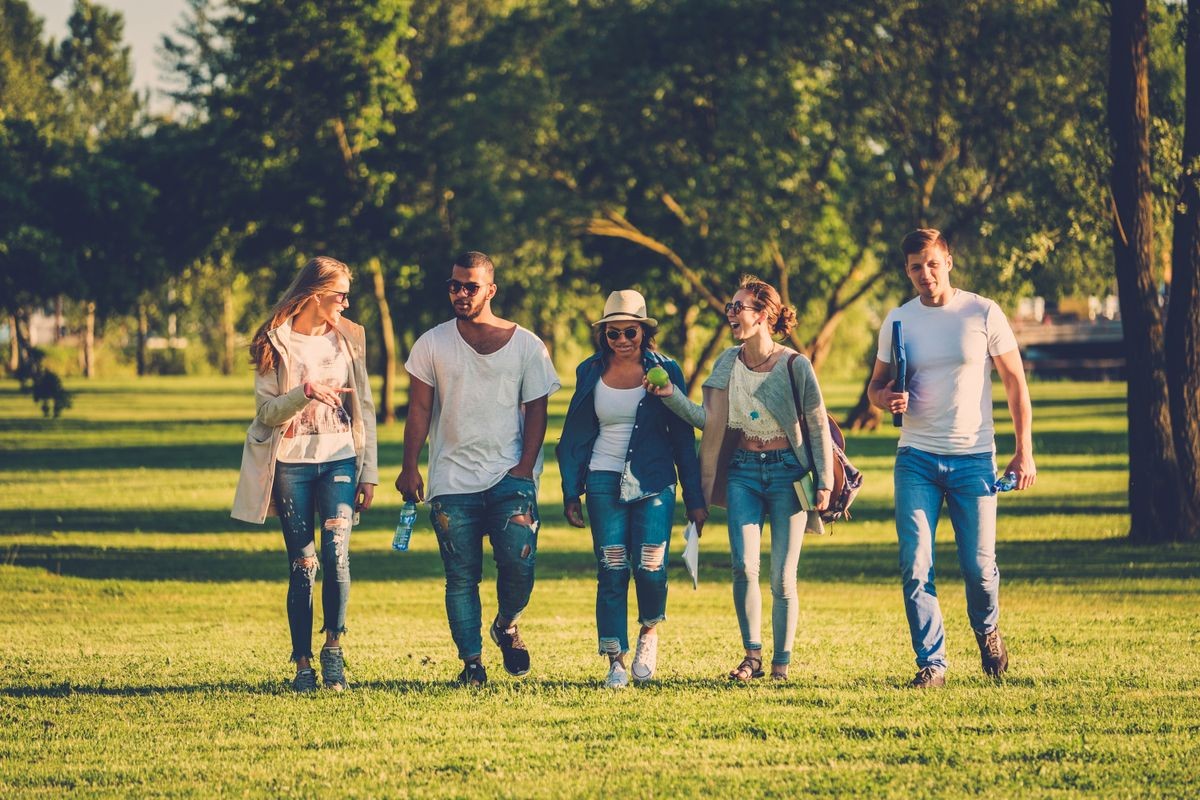 Multi-ethnic group of friends in a park